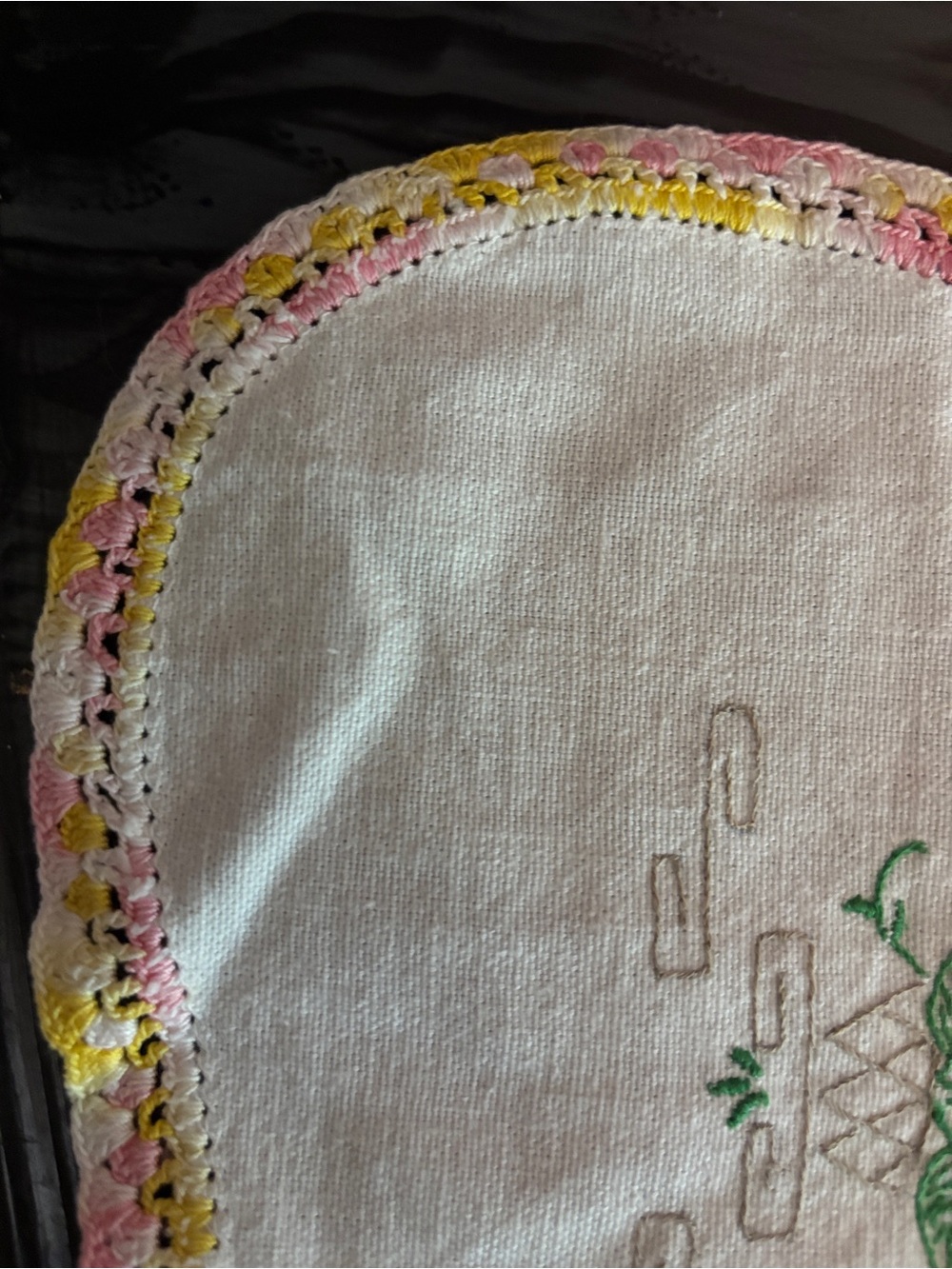 Embroidered Cream Linen Table Runner with Pink Floral Trim - Picture 4 of 5